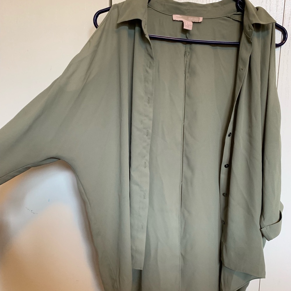 Green open shoulder blazer/jacket